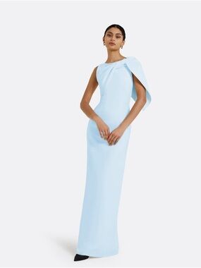 ISO Safiyaa Serendipity Caped Column Gown in Light Blue - Size 4, 6, 8